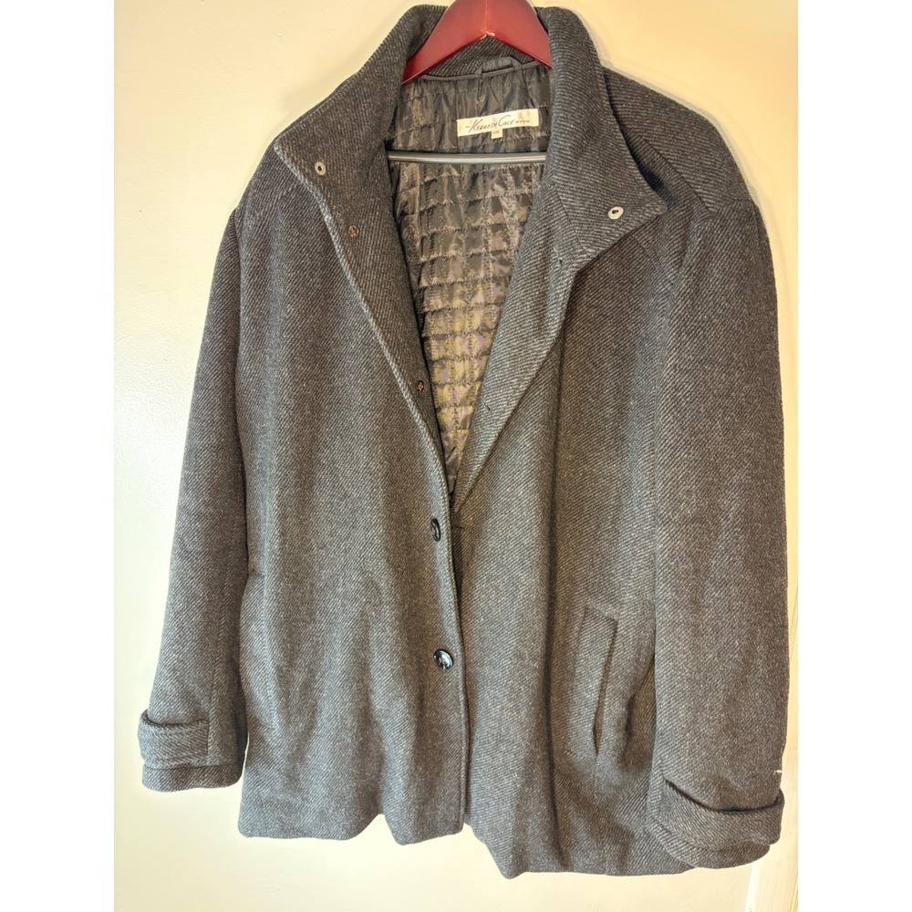 Kenneth Cole New York Mens Gray Wool Blend Quilted Lined Car Coat Jacket XXL